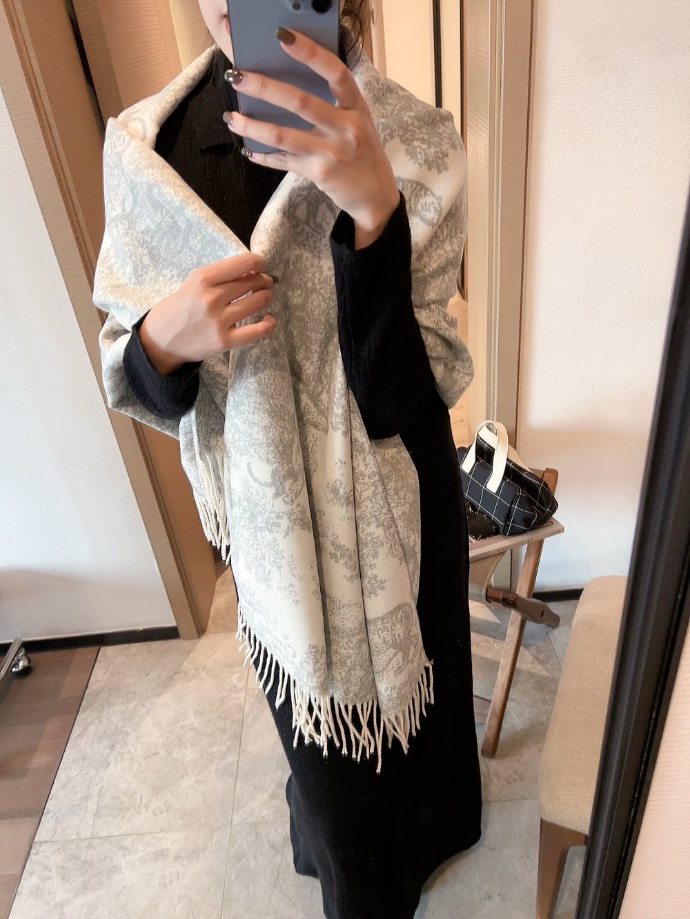 Dior Animal Print Fringed Scarf — model