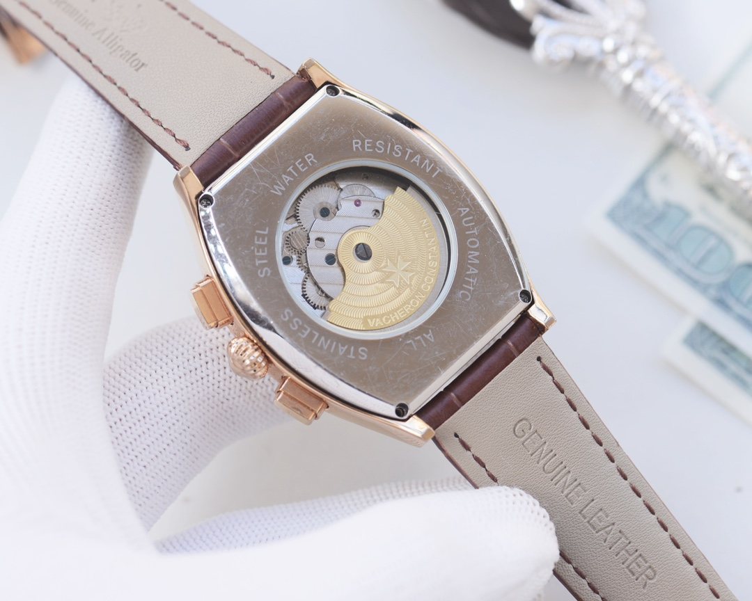Vacheron Constantin Rose Gold Brown Dial Strap Watch — back