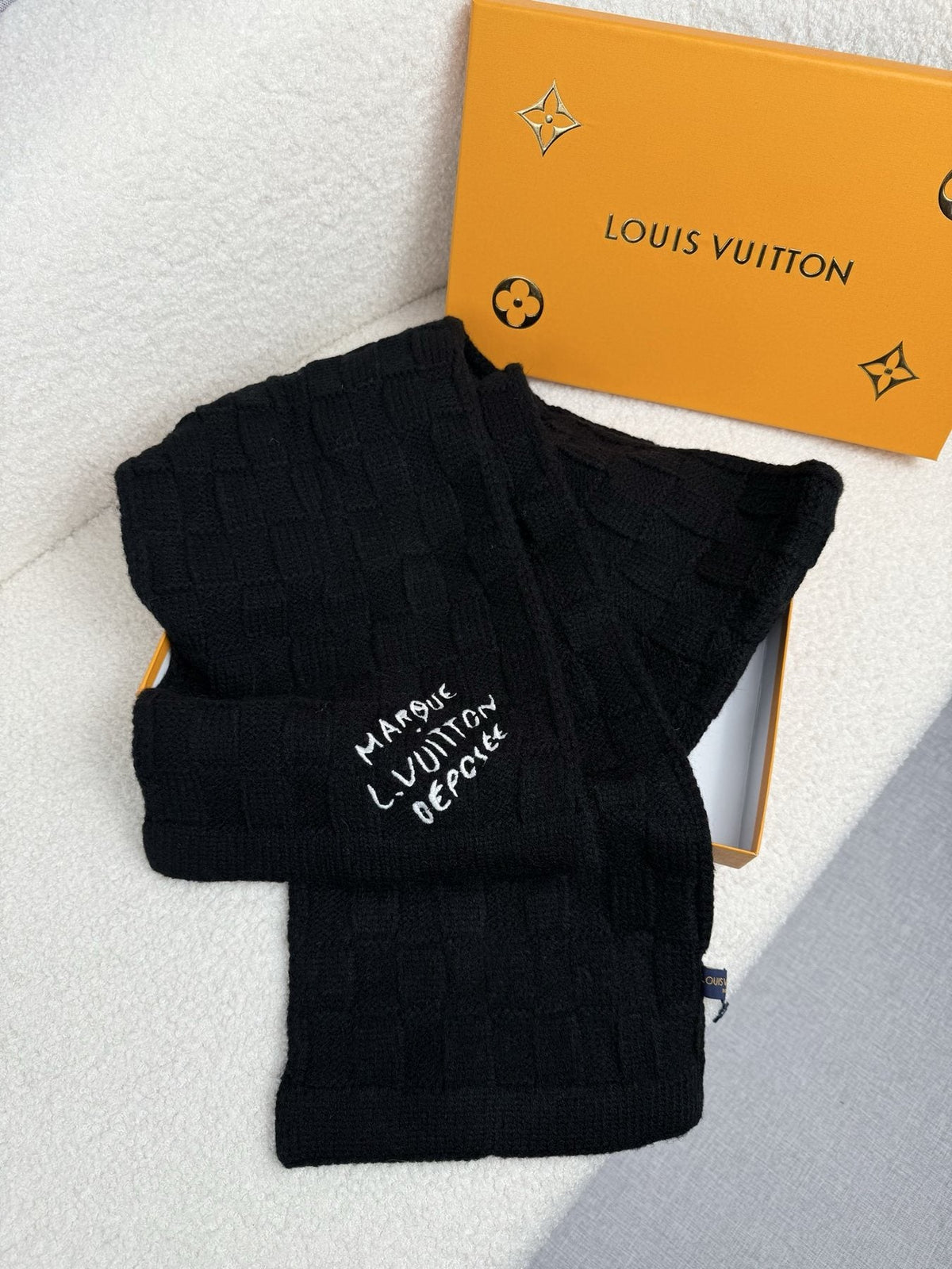 Louis Vuitton Black Logo Knit Scarf — front
