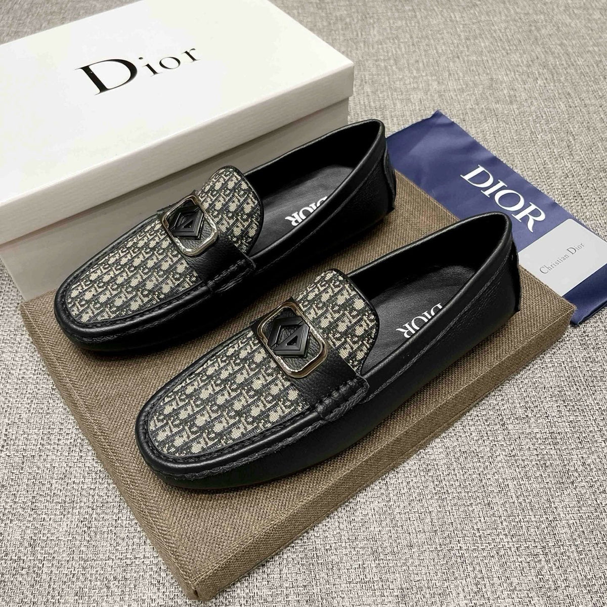 Dior Gray Patterned Loafers — front
