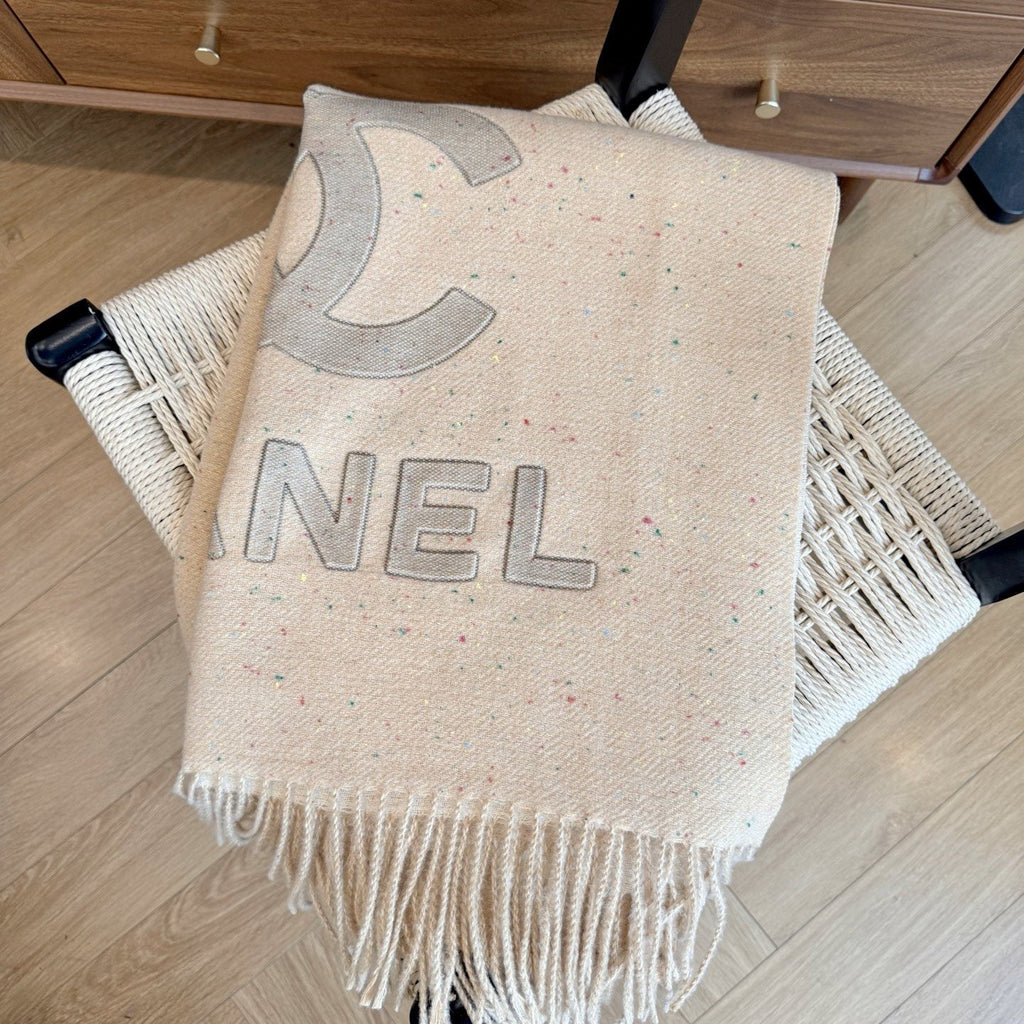 Chanel Double-C Motif Fringed Scarf — front