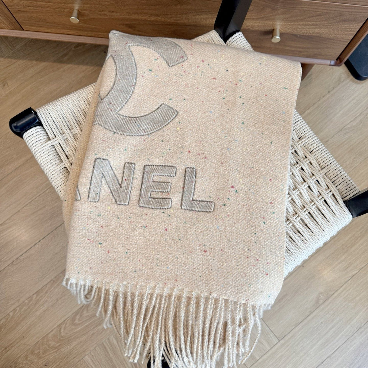 Chanel Double-C Motif Fringed Scarf — front
