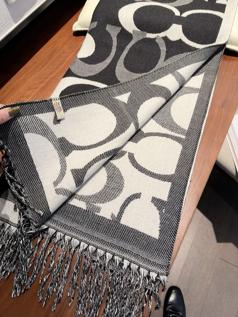 Coach Linked-Letter Fringe Scarf — front