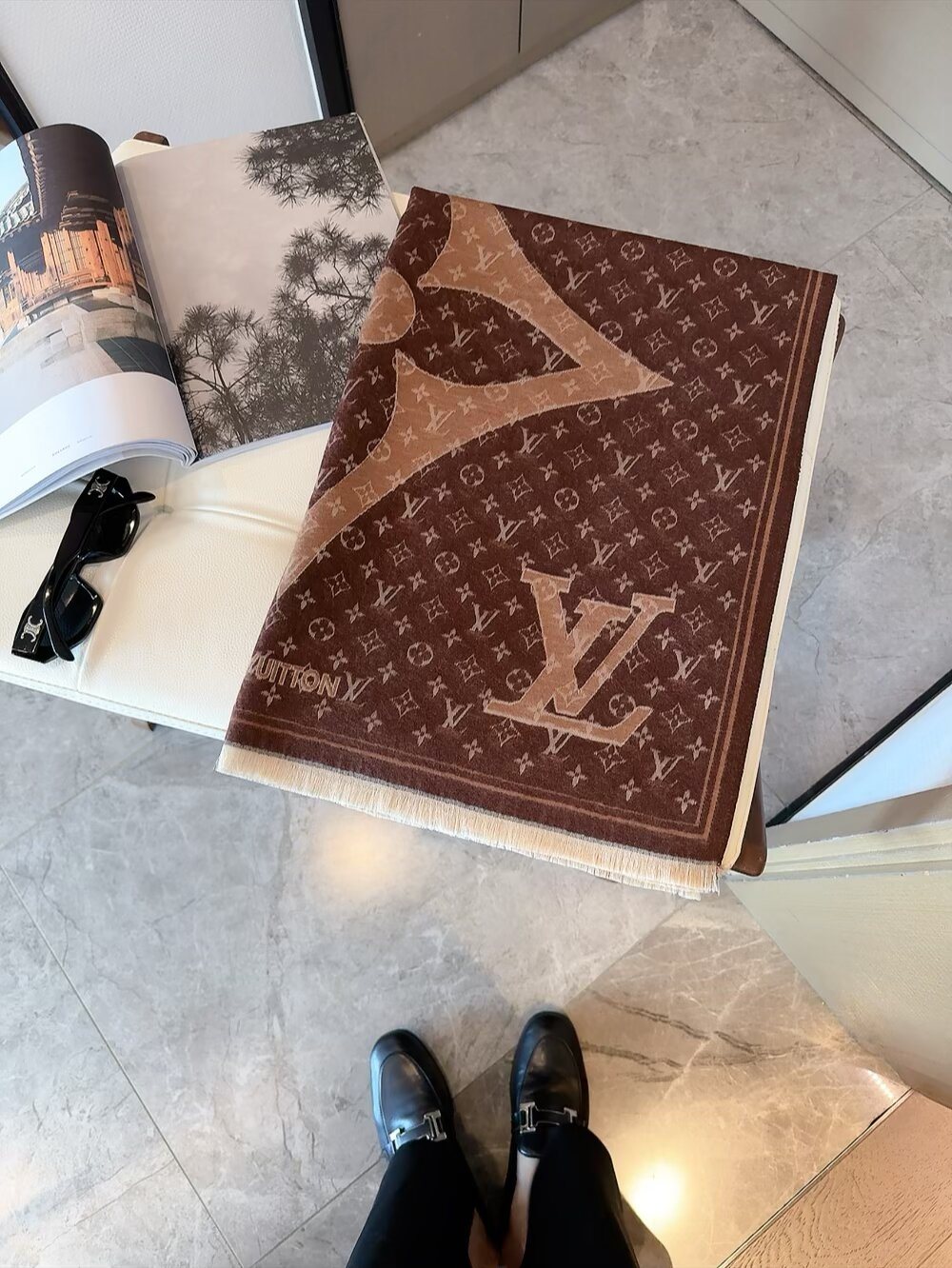 Louis Vuitton Monogram Floral Fringe Scarf — front
