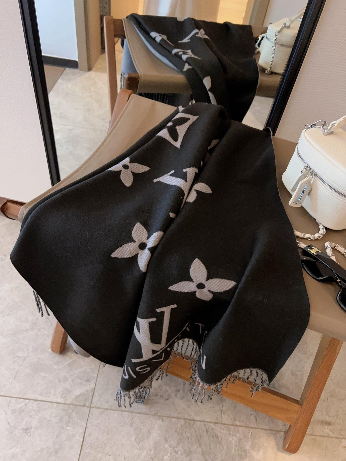 Louis Vuitton Floral Fringed Scarf — front