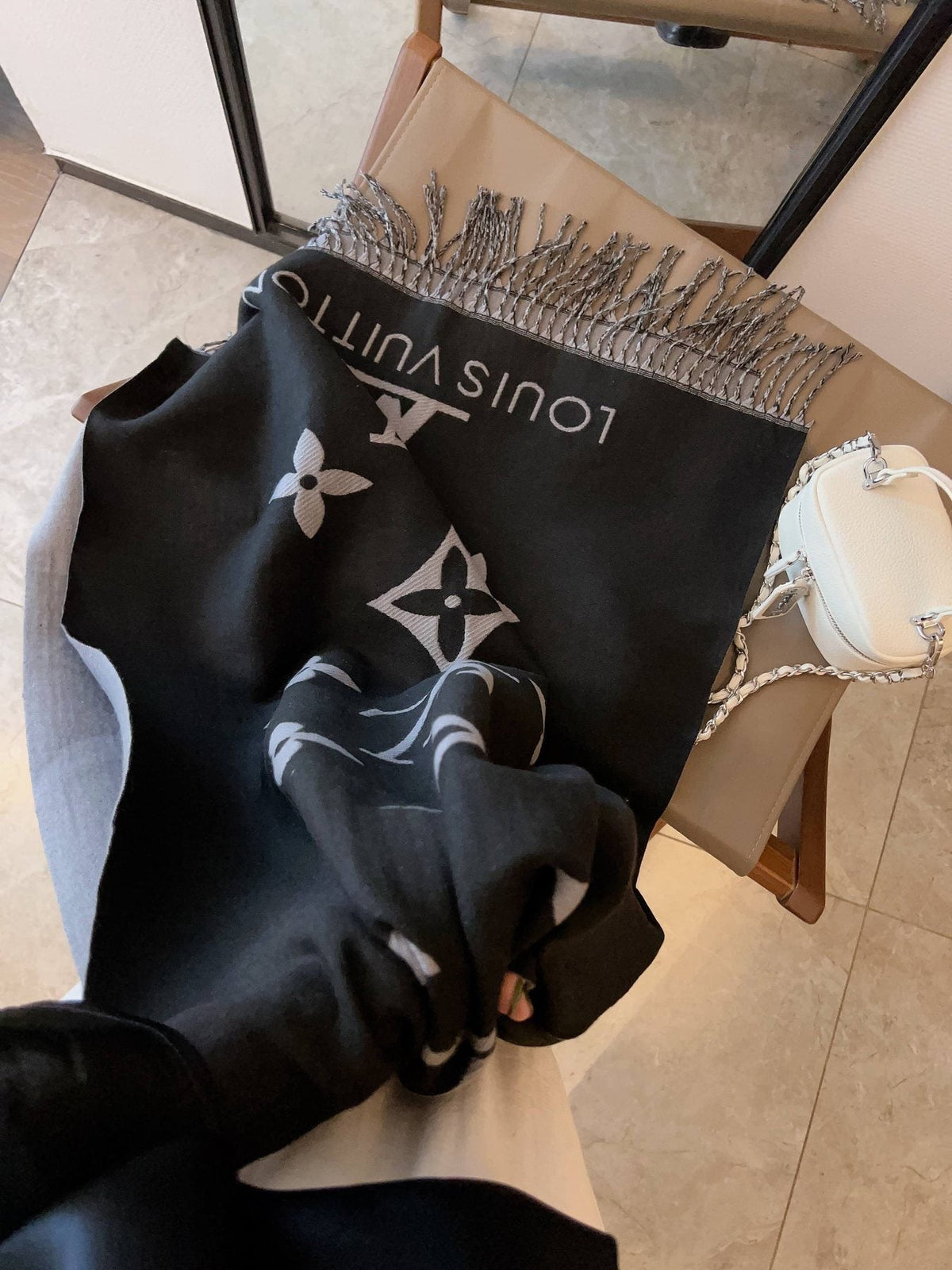 Louis Vuitton Floral Fringed Scarf — side