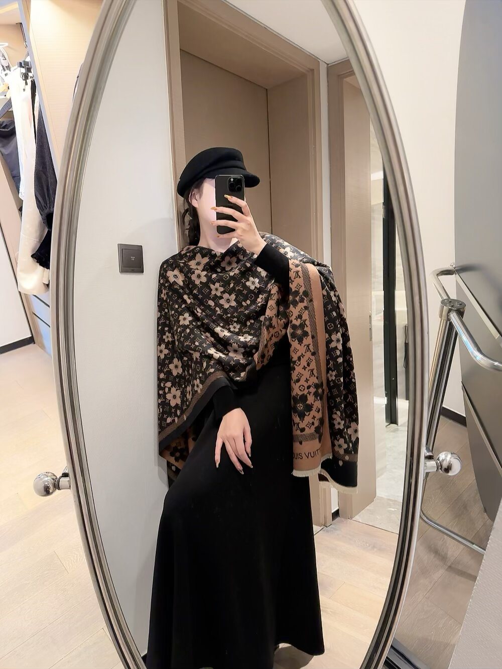 Louis Vuitton Floral Fringed Scarf — model