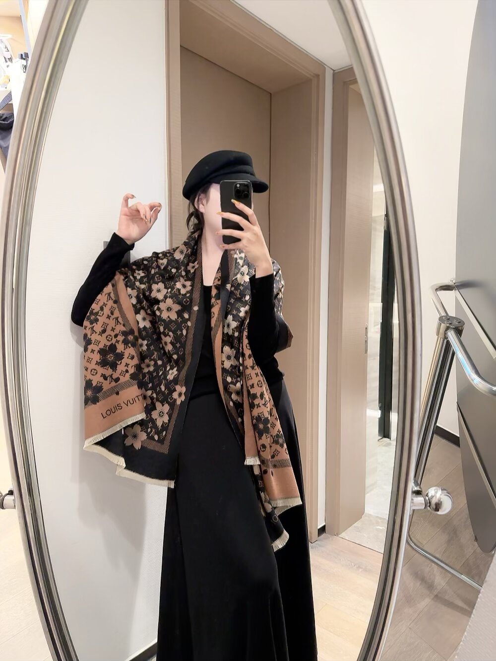 Louis Vuitton Floral Fringed Scarf — model