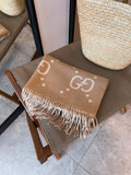 Gucci Tan Cream Motif Fringed Scarf — front