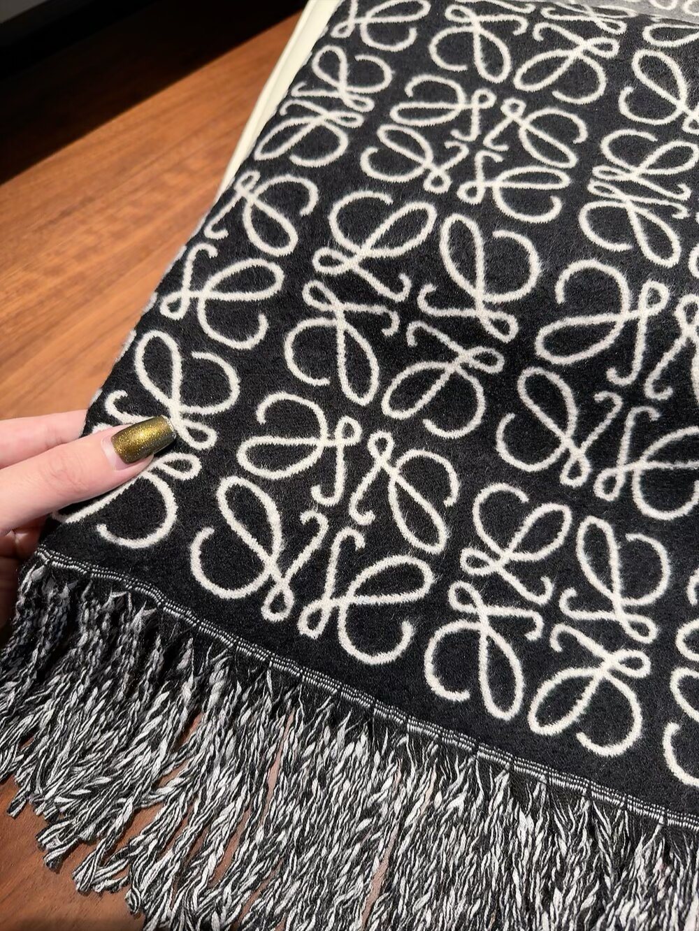 Loewe Fringed Interlocking Motif Scarf — detail