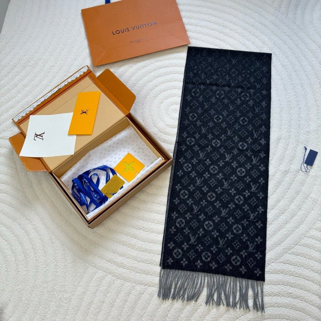 Louis Vuitton Black & Gray Monogram Scarf — front