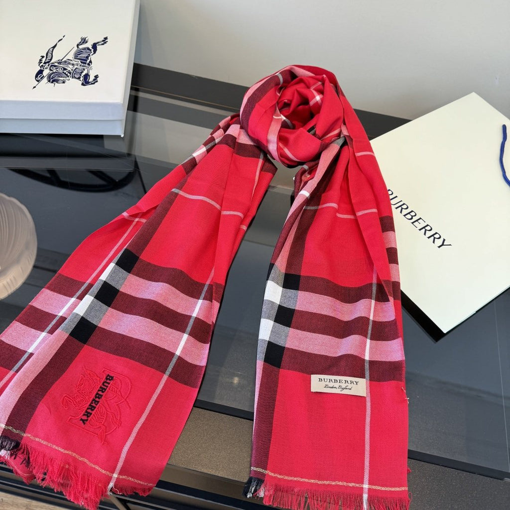 Burberry Red Plaid Fringe Scarf — front