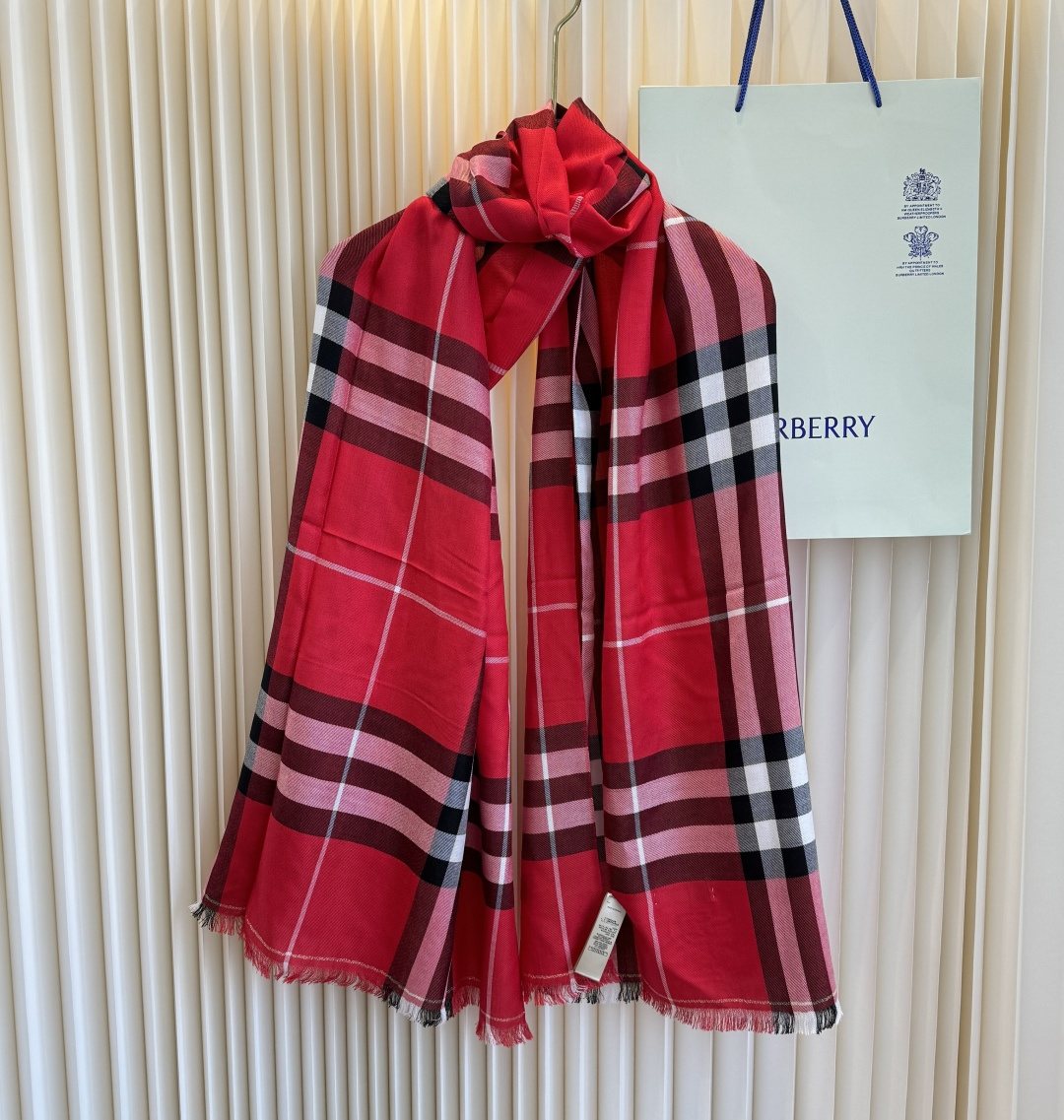 Burberry Red Plaid Fringe Scarf — hero
