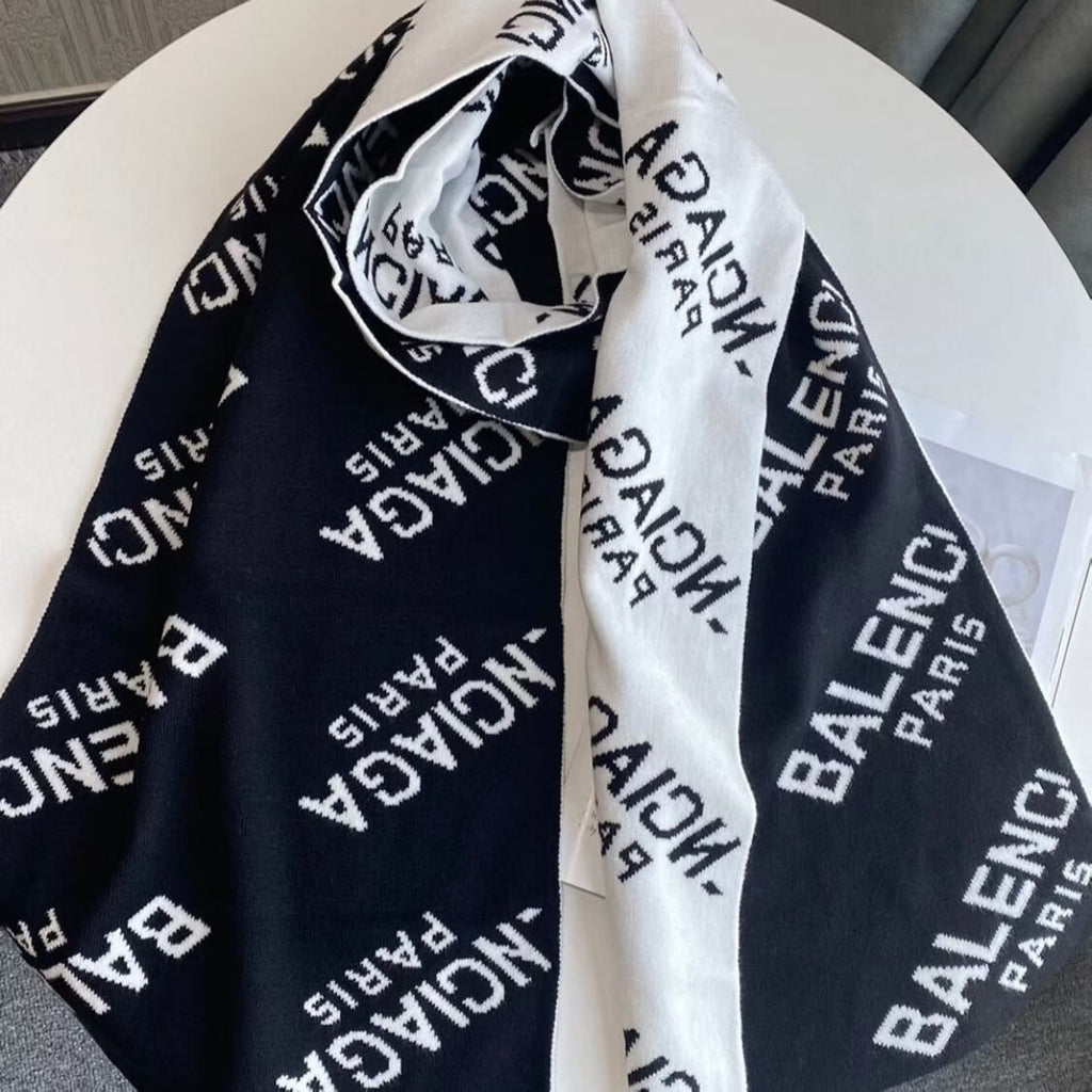 Balenciaga Black & White Knitted Scarf — hero