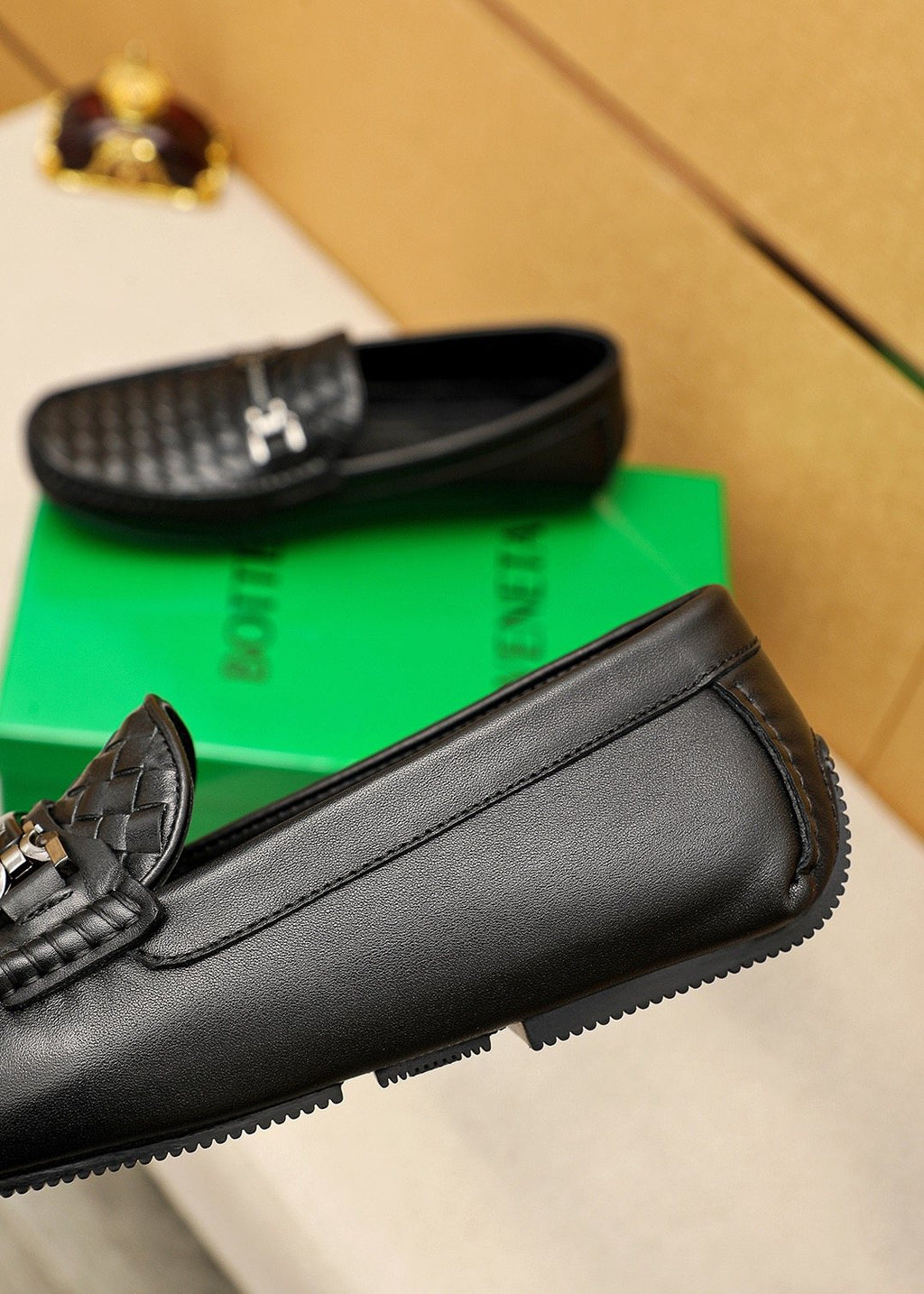 Bottega Veneta Black Woven Slip-On Loafers — detail