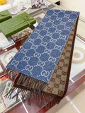 Gucci Reversible Blue and Brown Fringed Scarf — hero