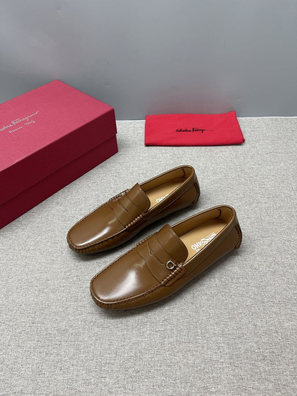 Ferragamo Brown Buckle Driving Loafers — side