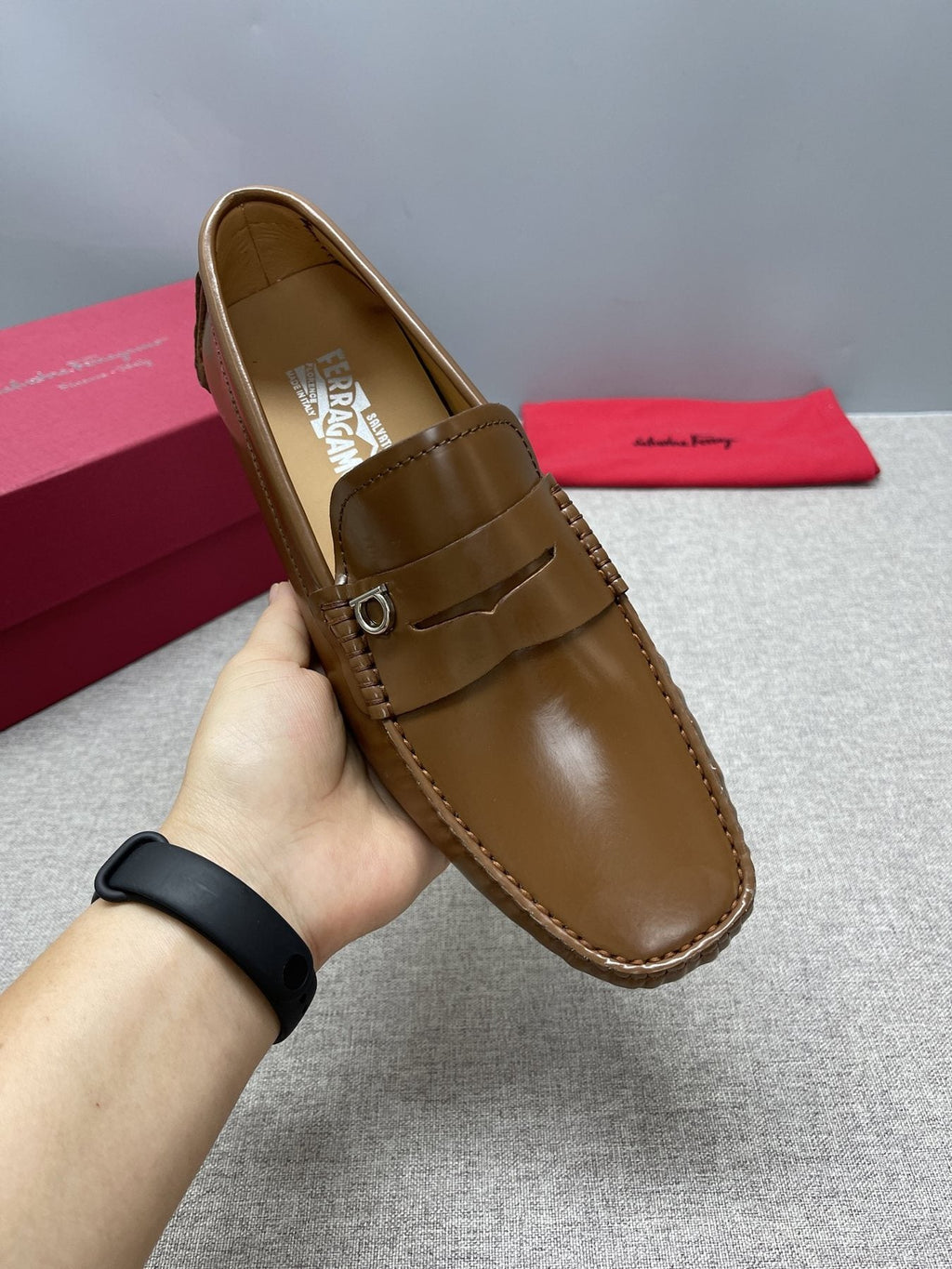 Ferragamo Brown Buckle Driving Loafers — model