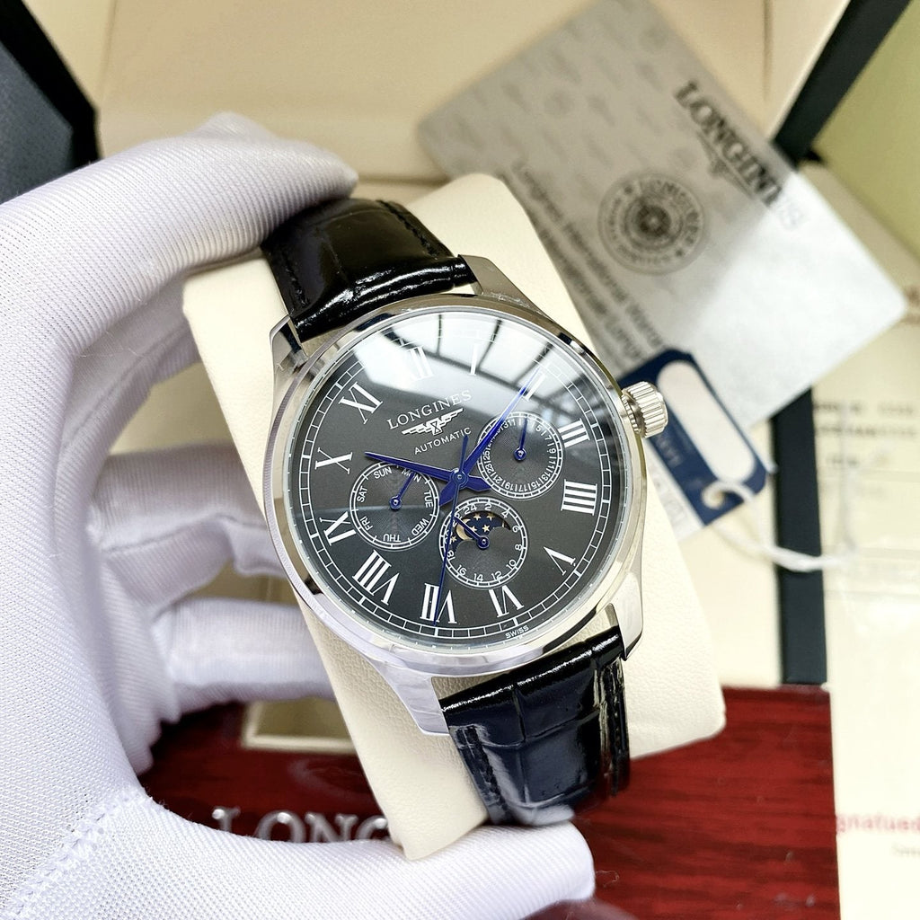 Longines Silver Black Dial Strap Watch — hero