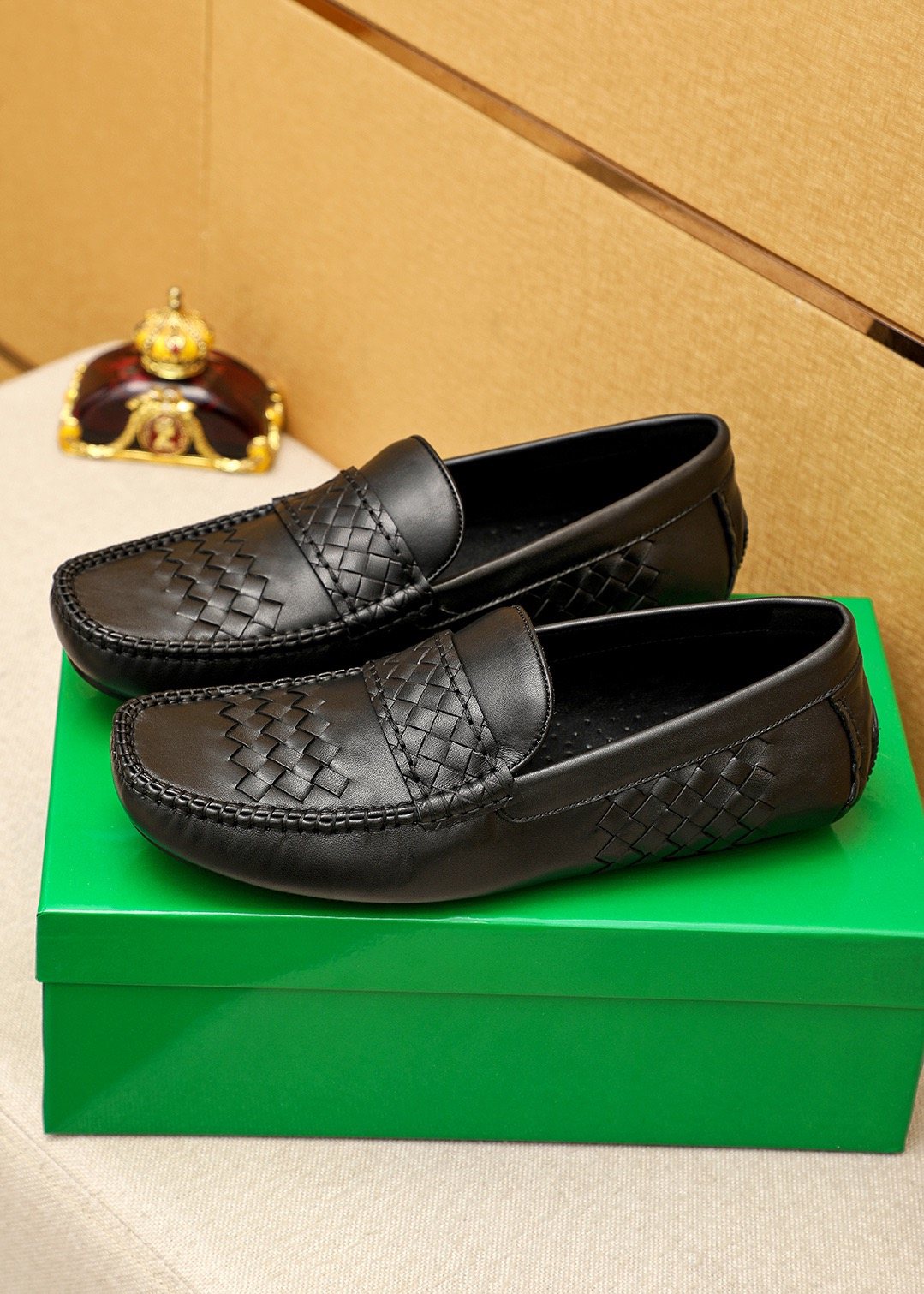 Bottega Veneta Black Woven Loafers — front
