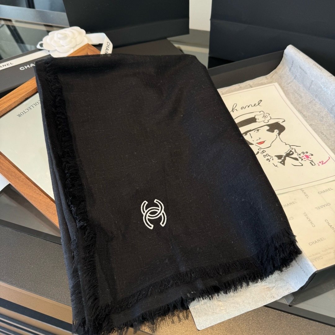 Chanel Fringed Cashmere Scarf — side