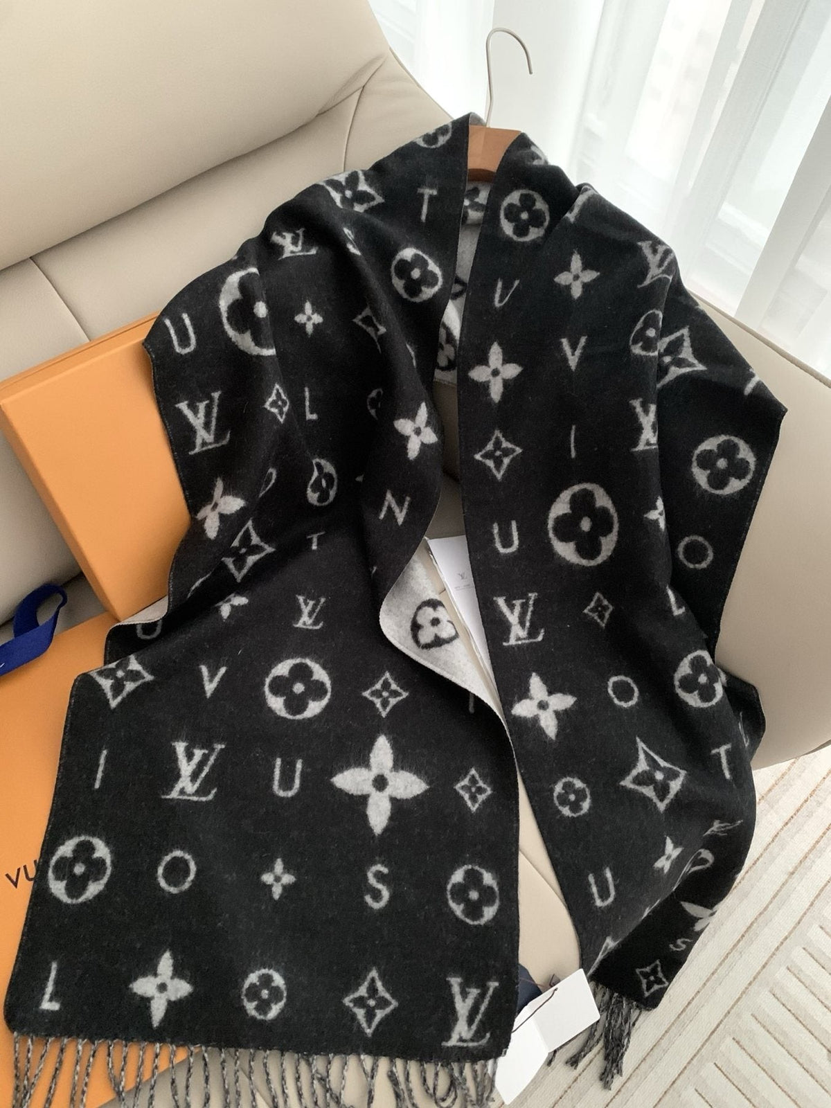 Louis Vuitton Reversible Monogram Fringe Scarf — front