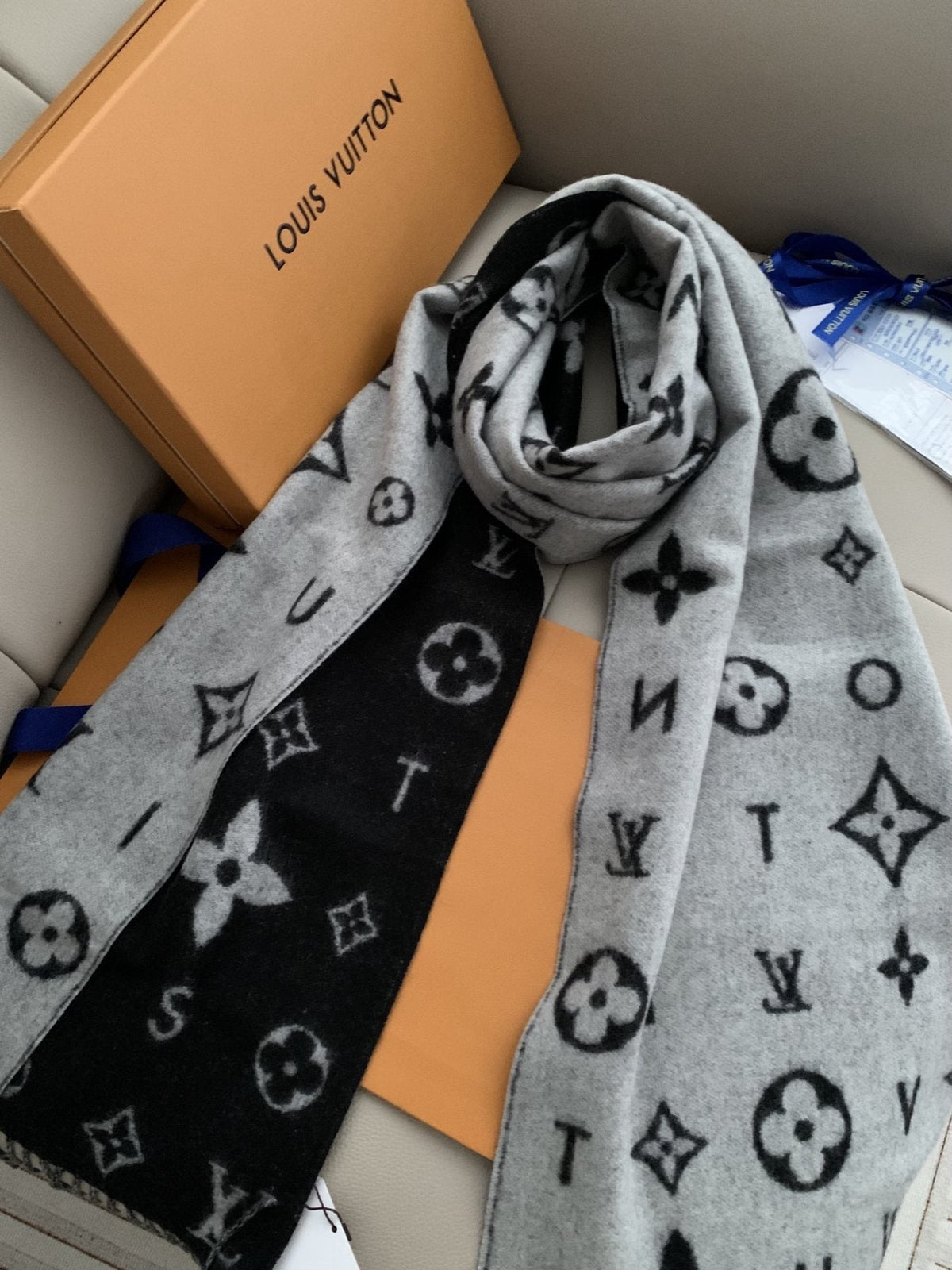 Louis Vuitton Black & Gray Reversible Scarf — side