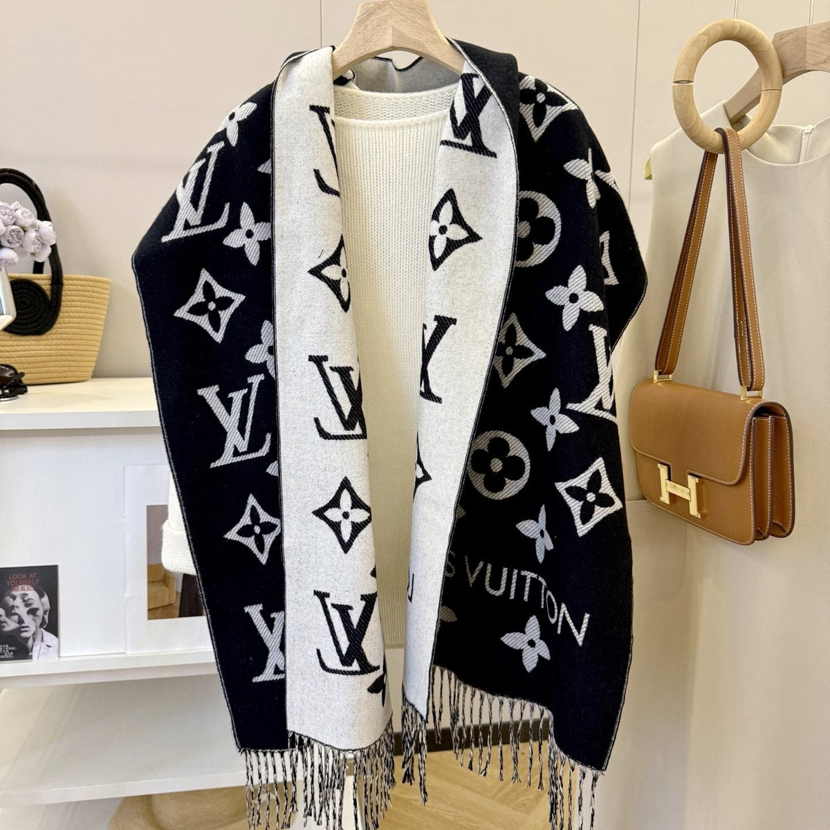 Louis Vuitton Reversible Fringed Scarf — front