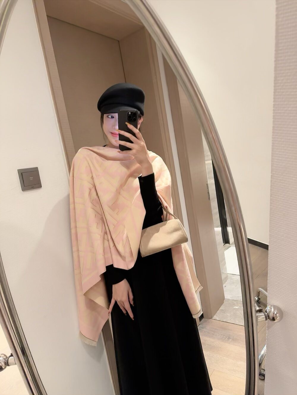 Fendi Geometric Monogram Fringe Scarf — model