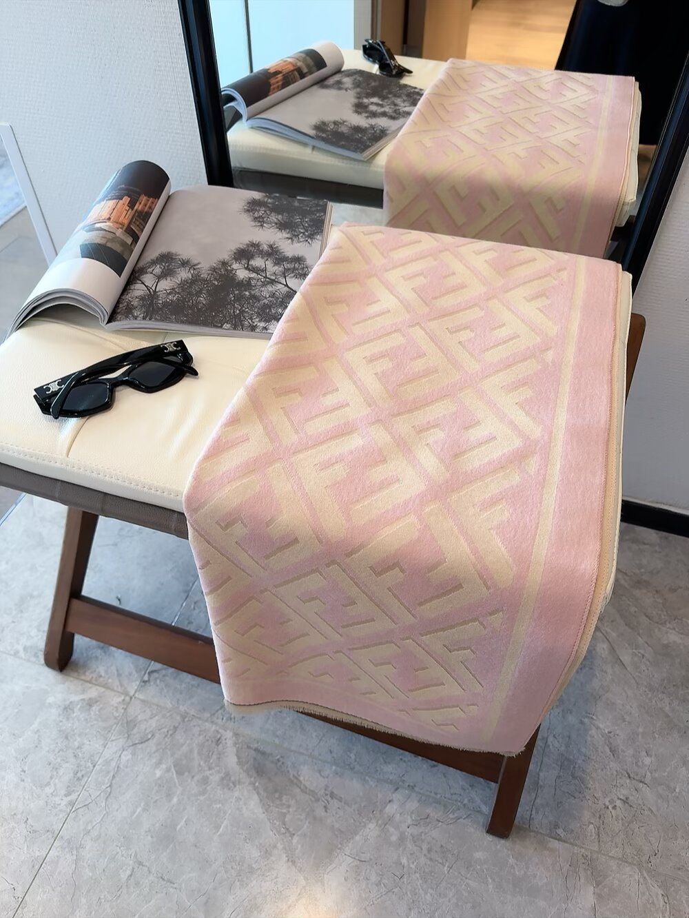 Fendi Geometric Monogram Fringe Scarf — detail