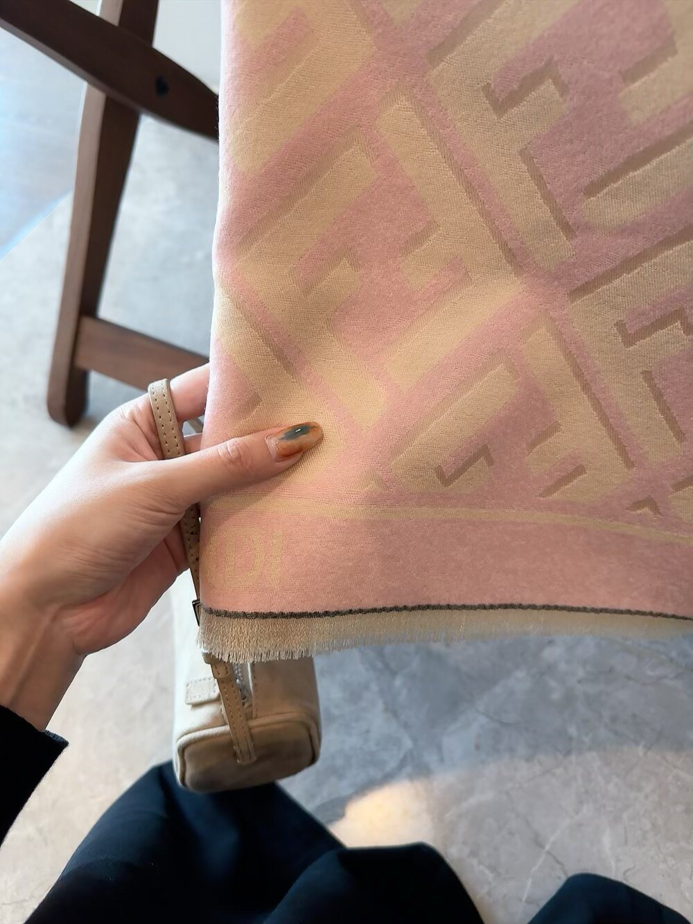 Fendi Geometric Monogram Fringe Scarf — detail