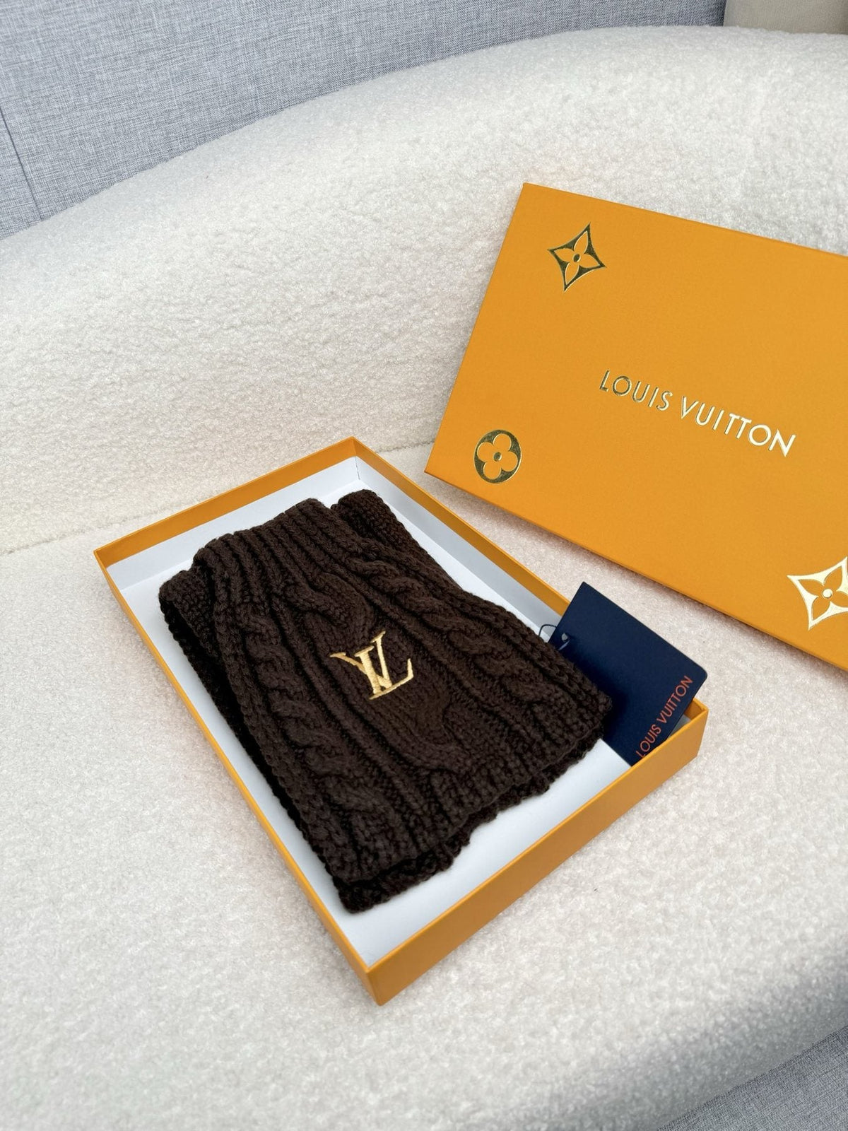 Louis Vuitton Dark Brown Cable-Knit Scarf — front