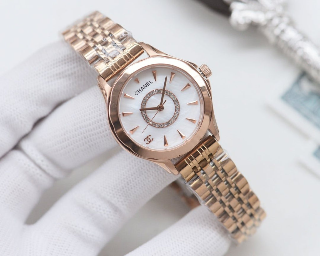 Chanel Rose Gold White Dial Bracelet Watch — front