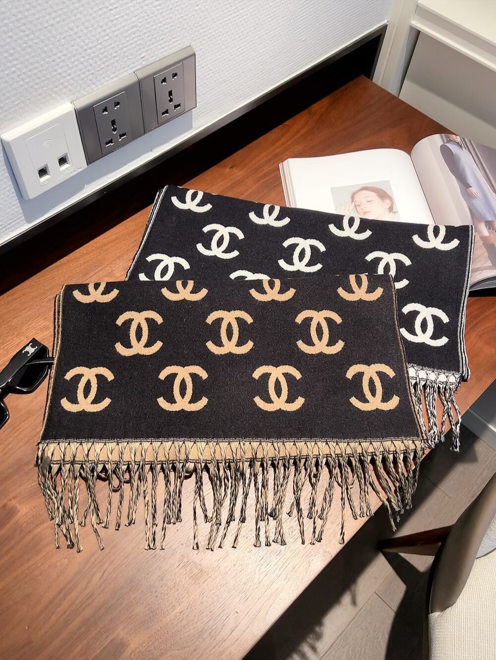 Chanel Two-Tone Fringed Scarf — front