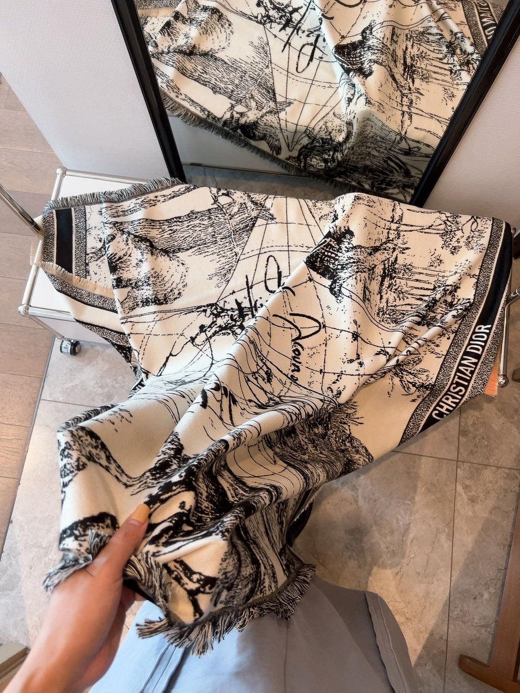 Dior Ivory and Black Toile Shawl — model