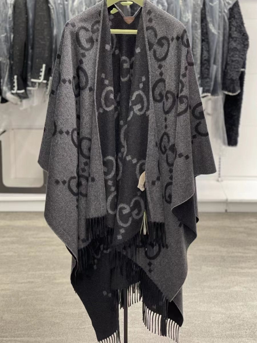 Gucci Brown Fringed Poncho — front