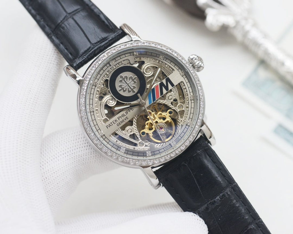 Patek Philippe Black Silver Strap Watch — hero