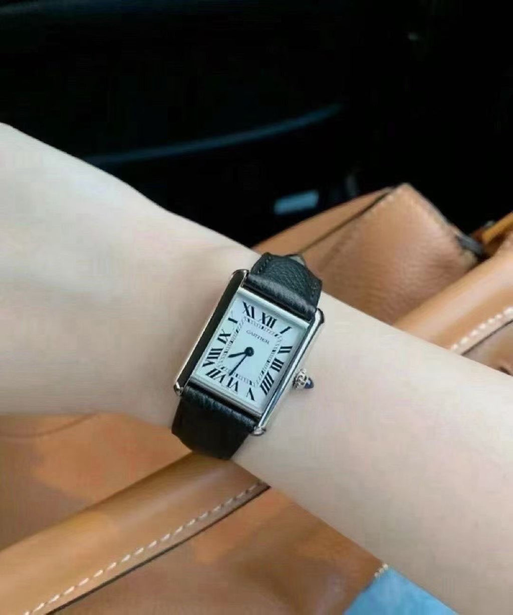 Cartier Black Leather Strap Watch — model