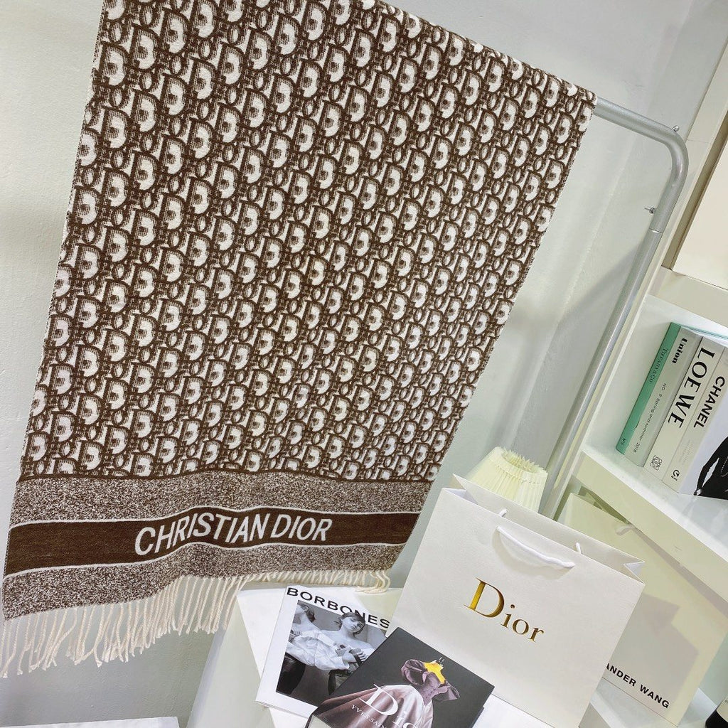 Dior Brown & Ivory Fringed Scarf — hero