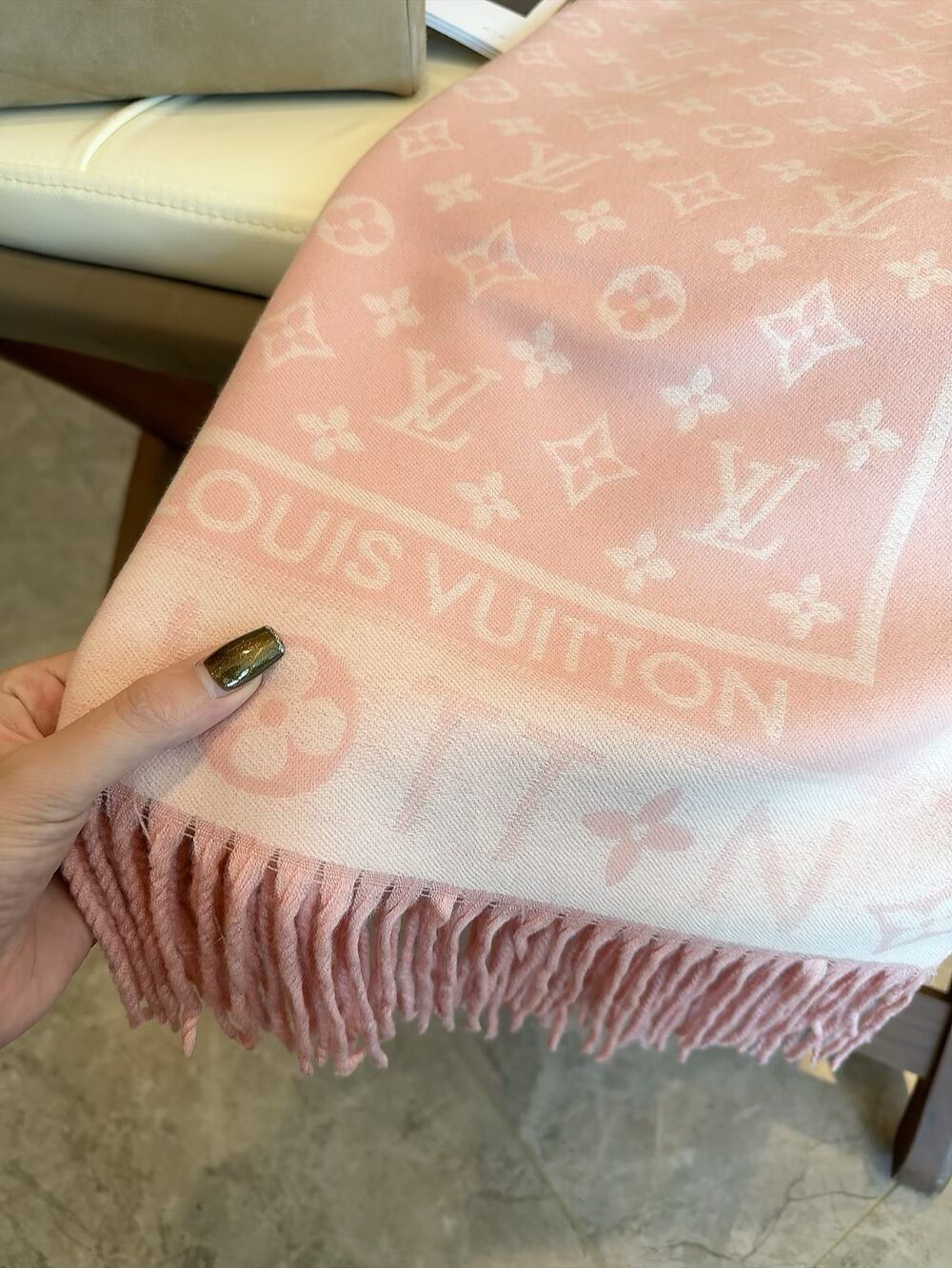 Louis Vuitton Monogram Fringed Scarf — detail