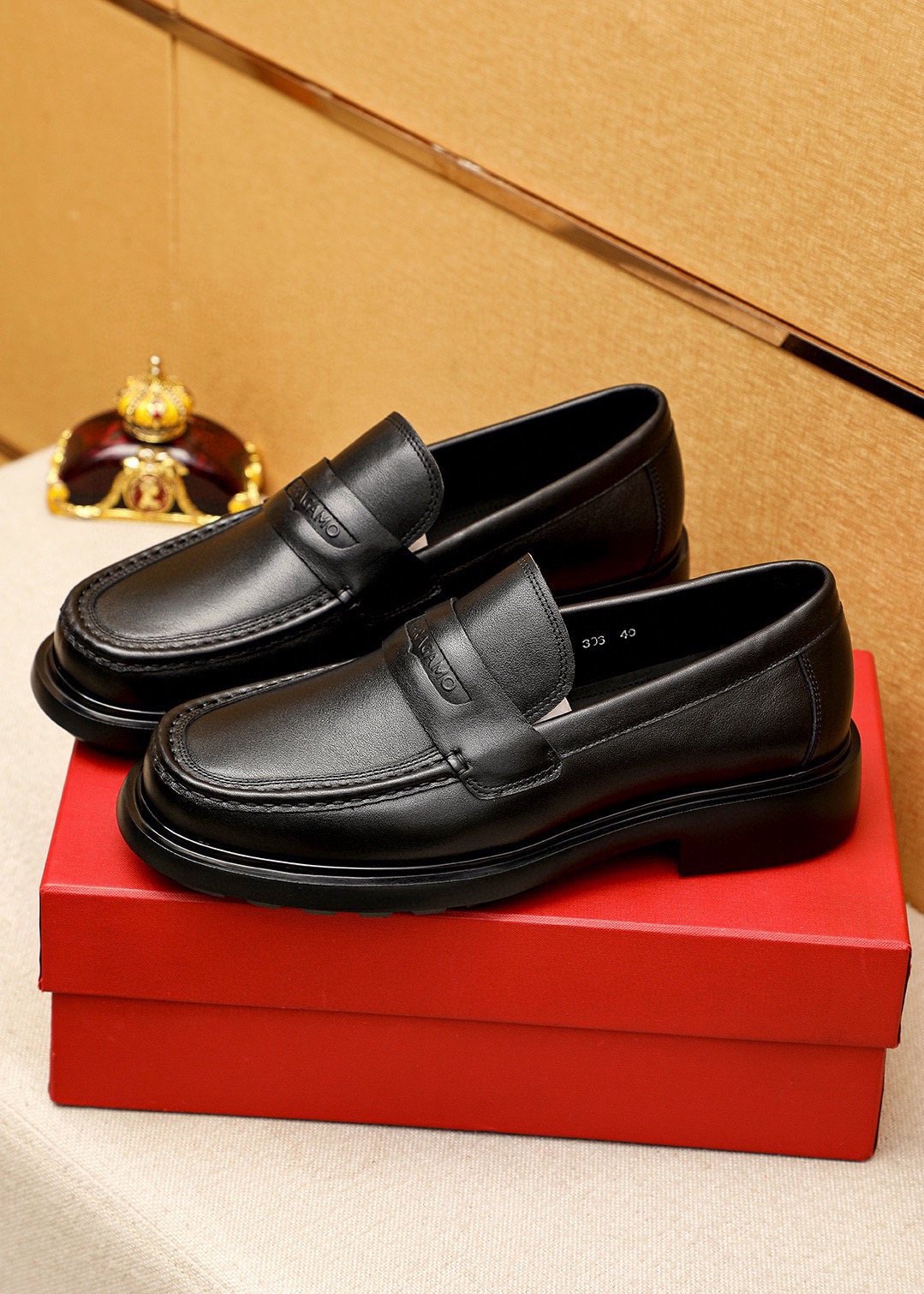 Ferragamo Black Leather Loafers — front