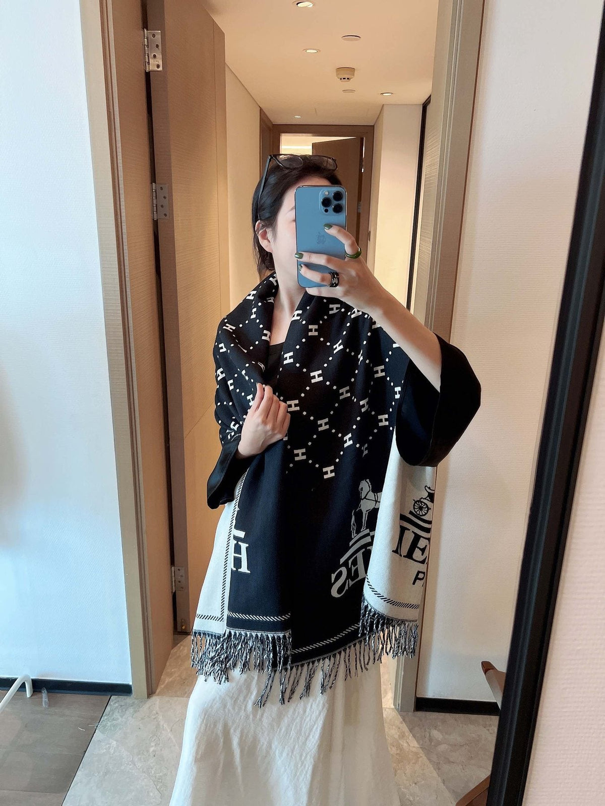 Hermès Fringed Logo-Motif Scarf — model