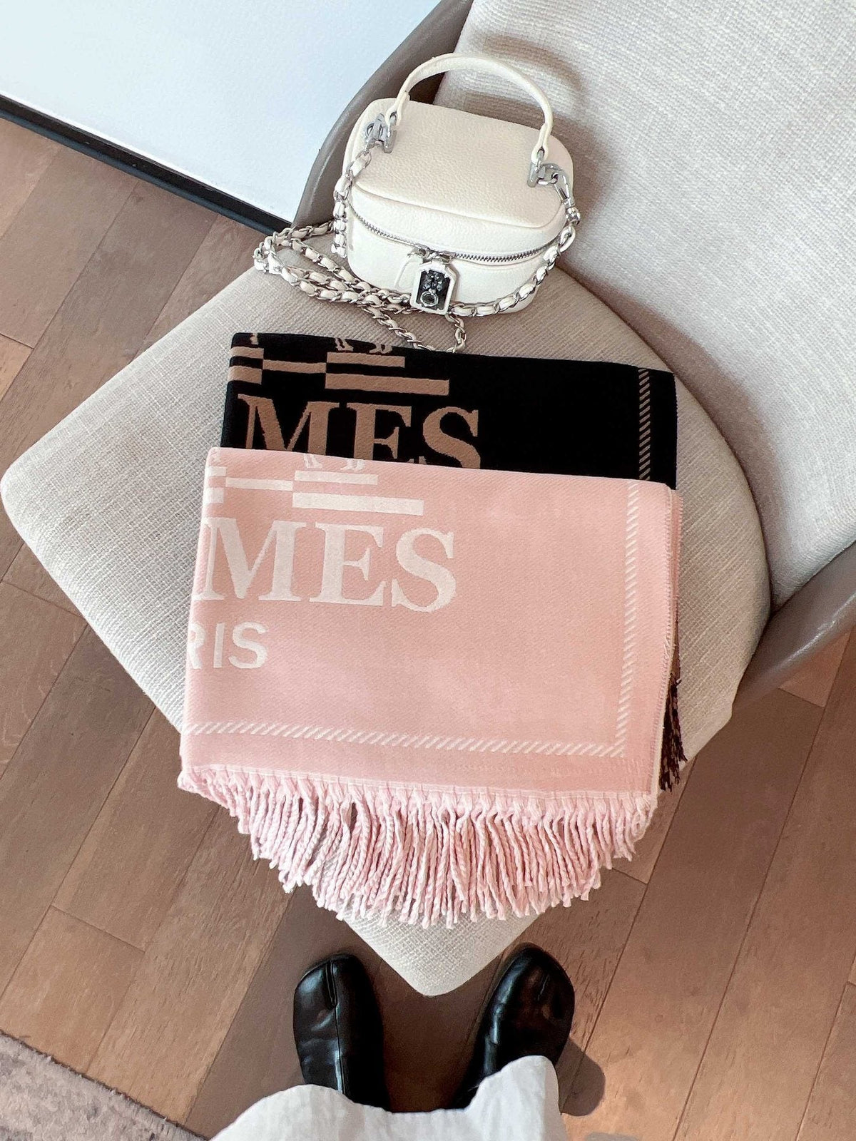 Hermès Fringed Logo-Motif Scarf — front