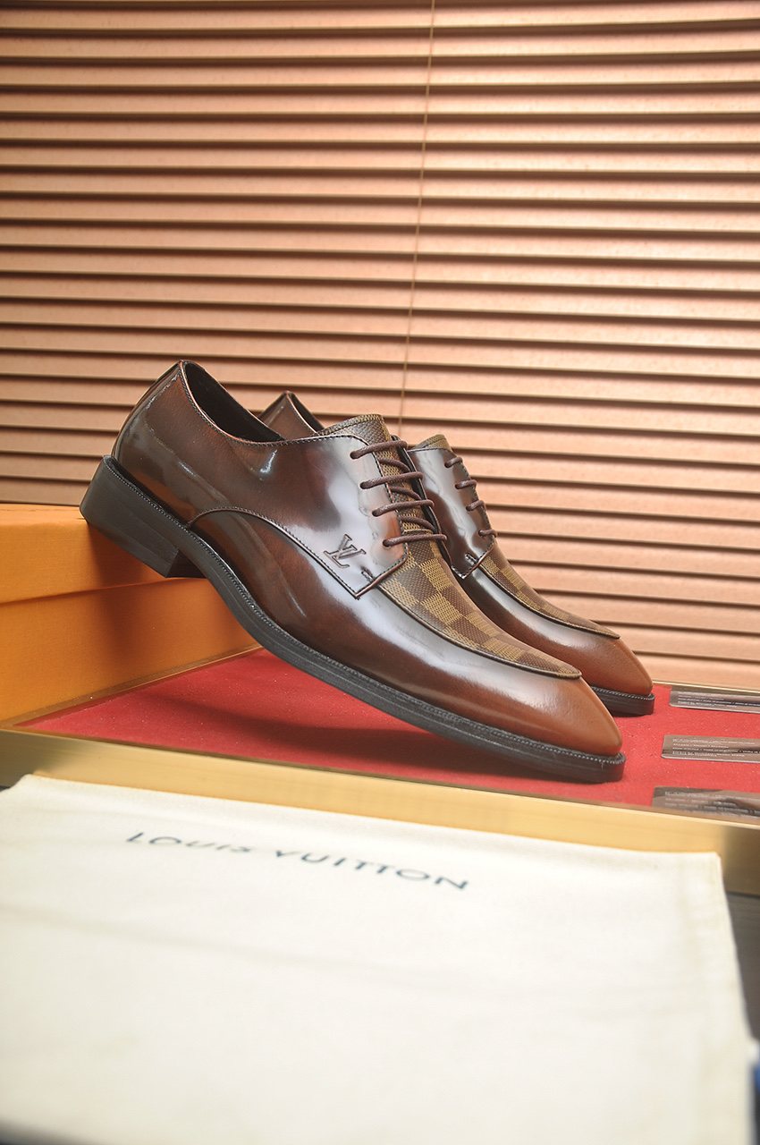 Louis Vuitton Brown Checkered Lace-Up Dress Shoes — side