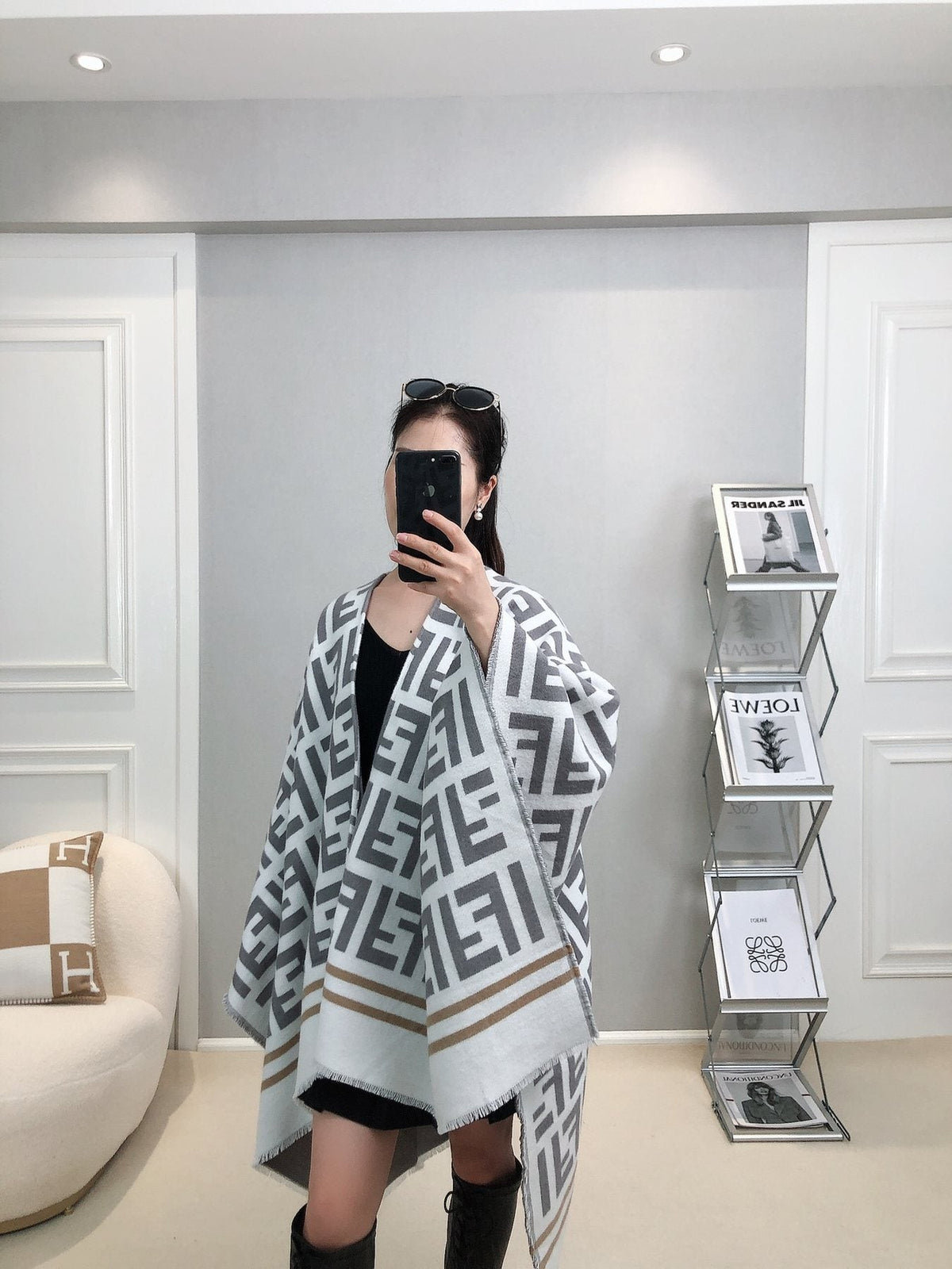 Fendi Geometric Trim Shawl — model