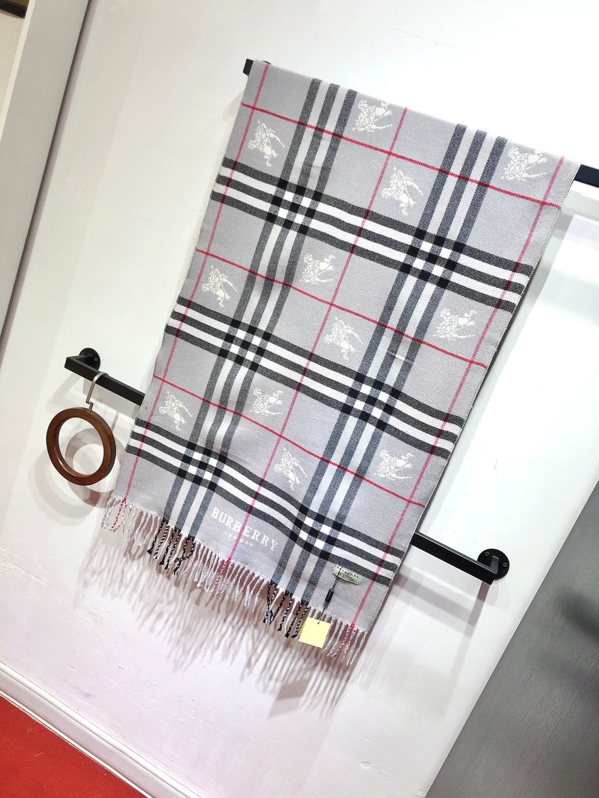 Burberry Embroidered Plaid Fringe Scarf — front