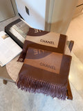 Chanel Brown Beige Fringed Scarf — hero