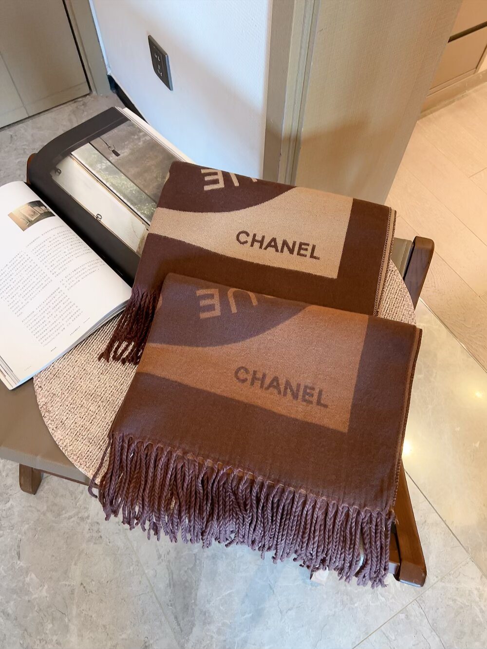 Chanel Fringed Logo Scarf Shawl — hero