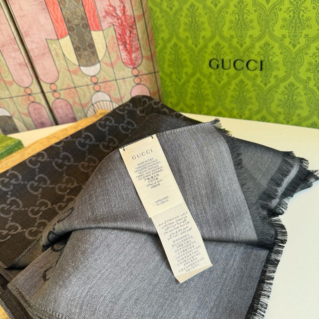 Gucci Reversible Monogram Fringe Scarf — front