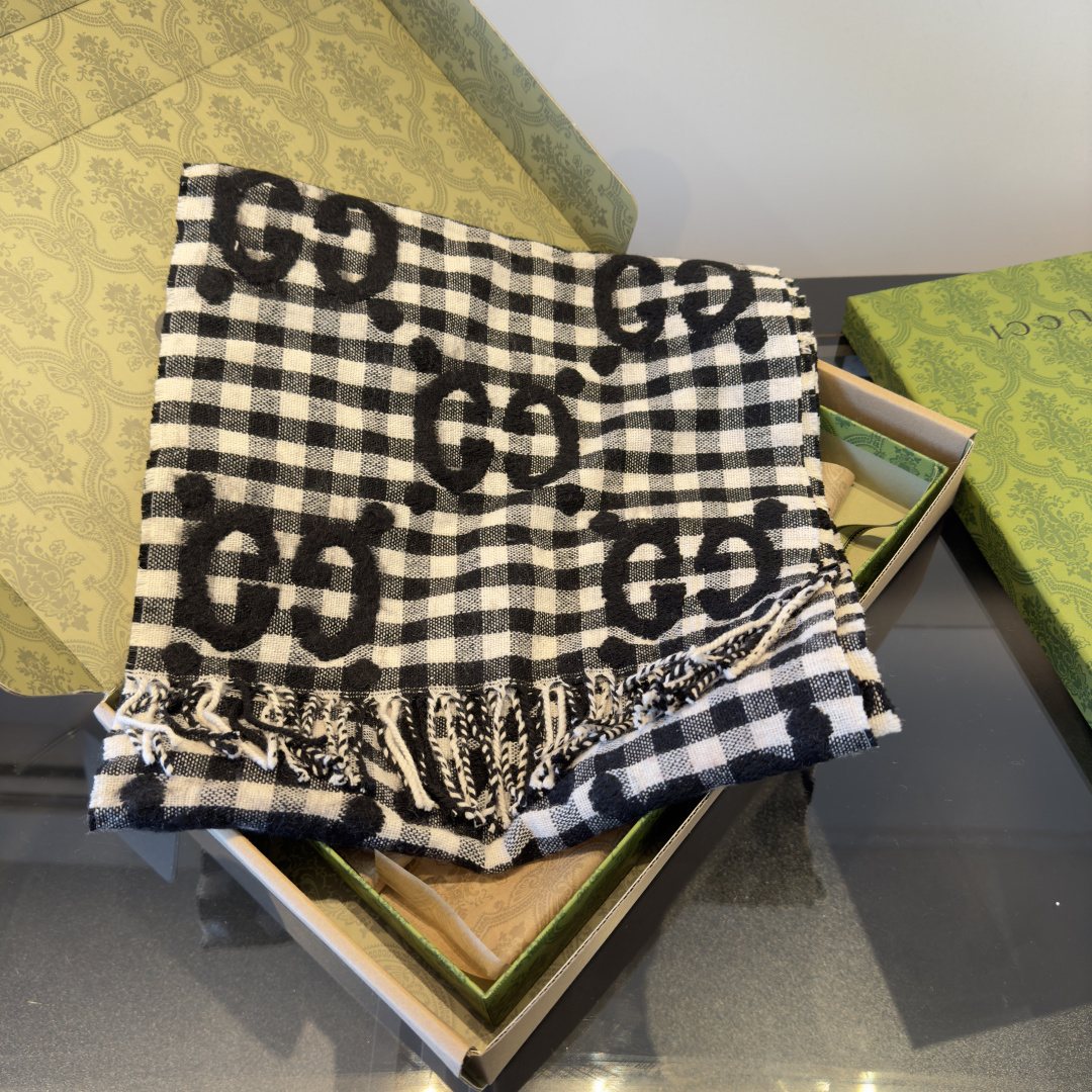 Gucci Black & White Check Scarf — front